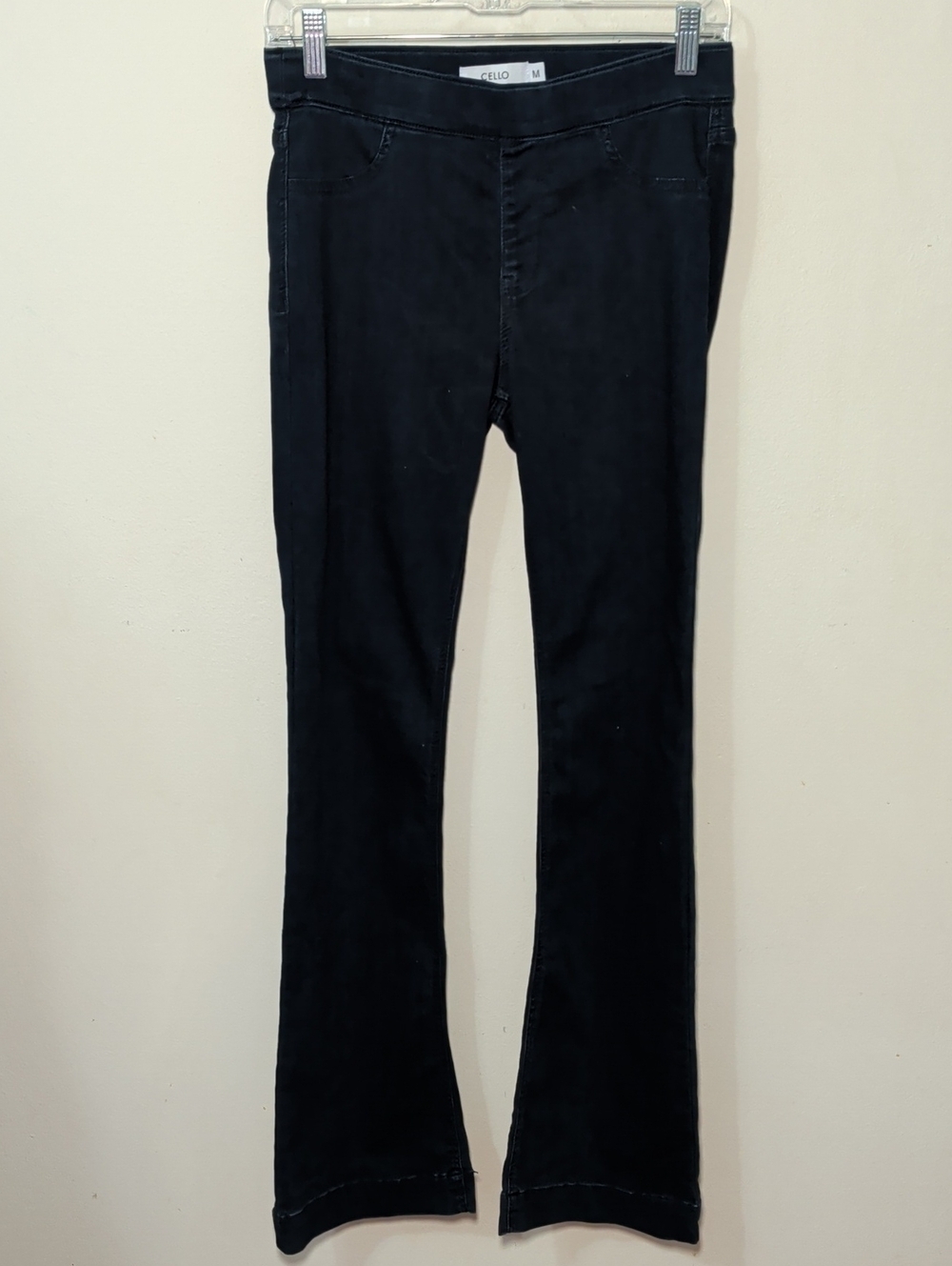 Cello Pull-On Flare Jeans Dark Wash Mid-Rise Stretchy Retro Boho Women's Size M